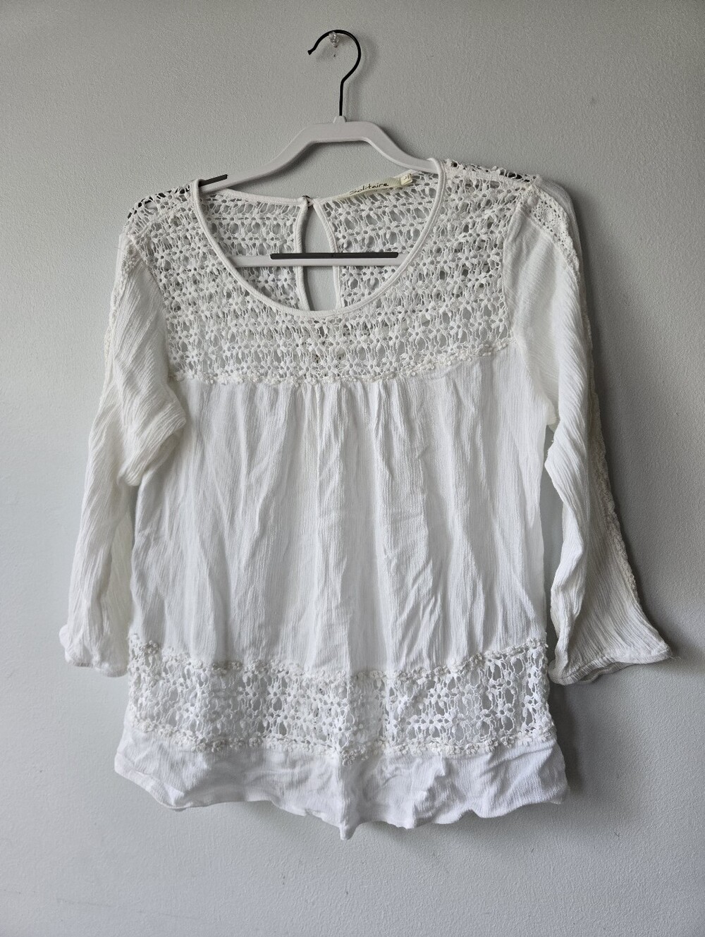 Solitaire White Crochet Lace Detail Blouse Large